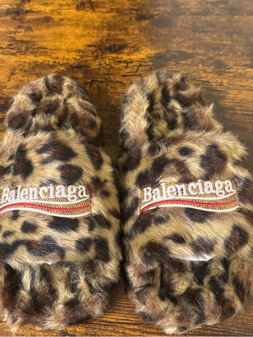 Balenciaga Leopard-Print Faux-Fur Slide Sandals - Brown - Picture 2 of 6